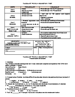 Đề kiểm tra học kỳ 1 môn Tiếng Anh Lớp 6 (i-Learn Smart World)